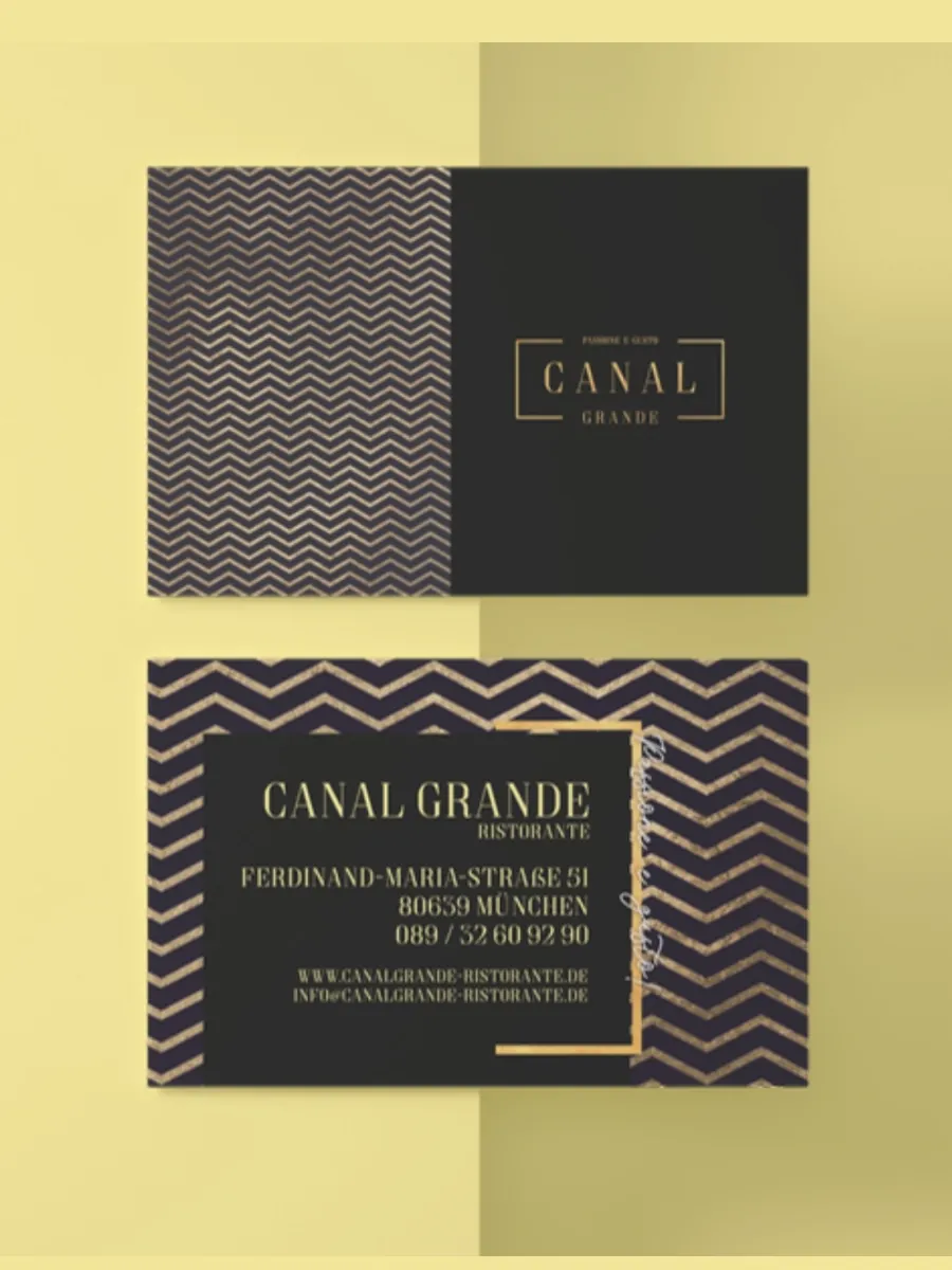 Visitenkarten von Canal Grande mit goldenem Zickzack-Muster