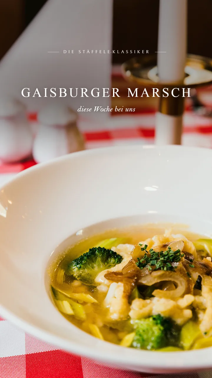 Story der Stuttgarter Stäffele: Gaisburger Marsch auf rot-weiß kariertem Tisch
