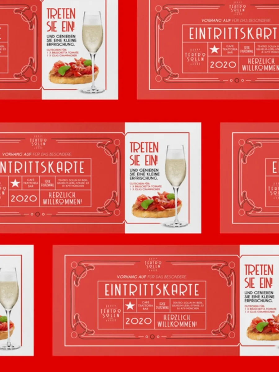 Rote Eintrittskarten und Aktionskarten von Teatro Solln